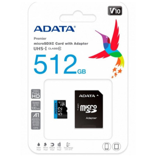 Card microSD 512GB, clasa UHS-I 10, ADATA AUSDX512GUICL10A1-RA1 Card microSD 512GB, clasa UHS-I 10, ADATA AUSDX512GUICL10A1-RA1