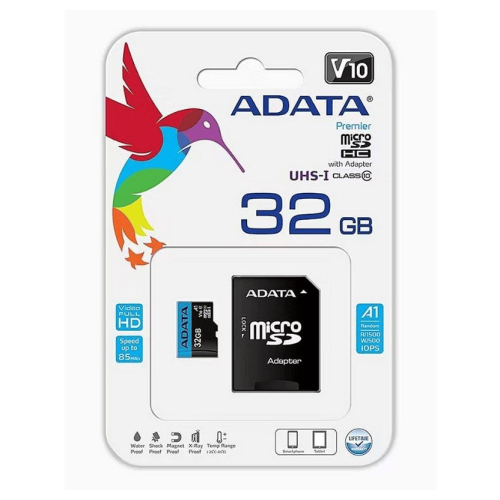 32GB microSD card, Class 10 UHS-I, up to 100/25 MB/s, ADATA AUSDH32GUICL10A1-RA1
