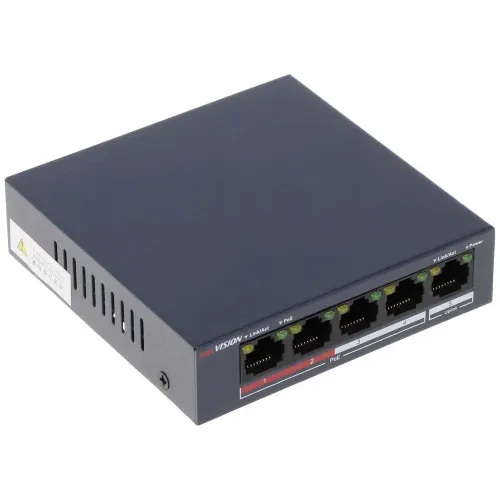 Switch PoE 4 canale Hikvision, 30W Max per port, DS-3E0105P-E/M(B)